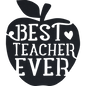 Black silhouette of an apple with 'BEST TEACHER EVER' text on a white background
