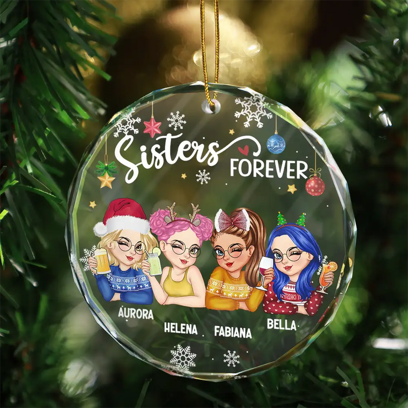 Besties Forever Christmas - Personalized Circle Glass Ornament - Christmas Gift for Besties, Sisters, Best Friends