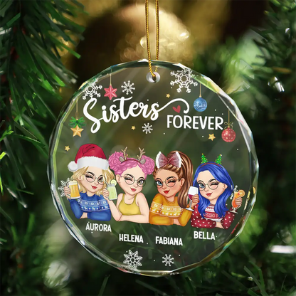 Besties Forever Christmas - Personalized Circle Glass Ornament - Christmas Gift for Besties, Sisters, Best Friends
