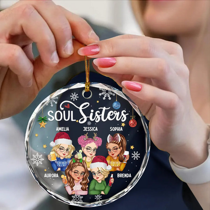 Besties Forever Christmas - Personalized Circle Glass Ornament - Christmas Gift for Besties, Sisters, Best Friends