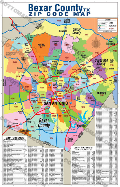 Bexar County Zip Code Map - POSTER PRINTS
