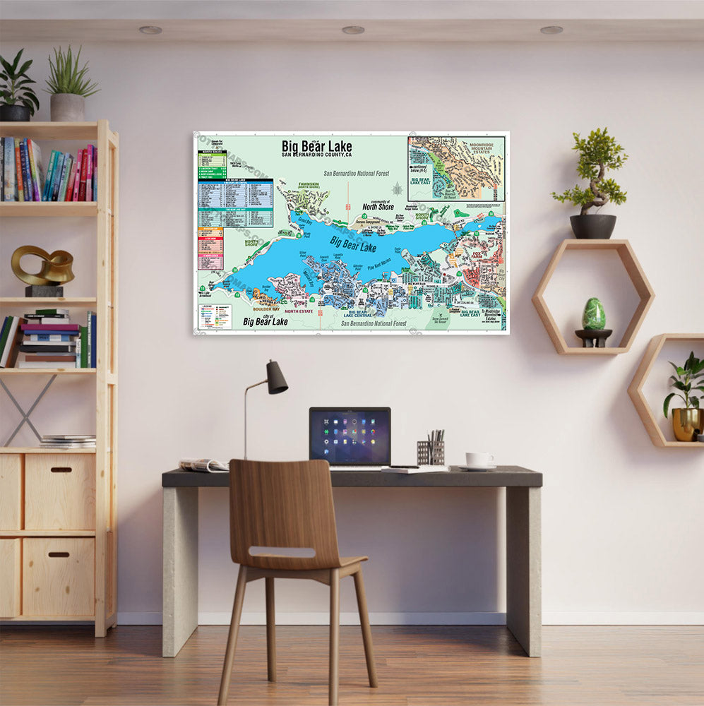 Big Bear Lake Map, San Bernardino County, CA - POSTER PRINTS
