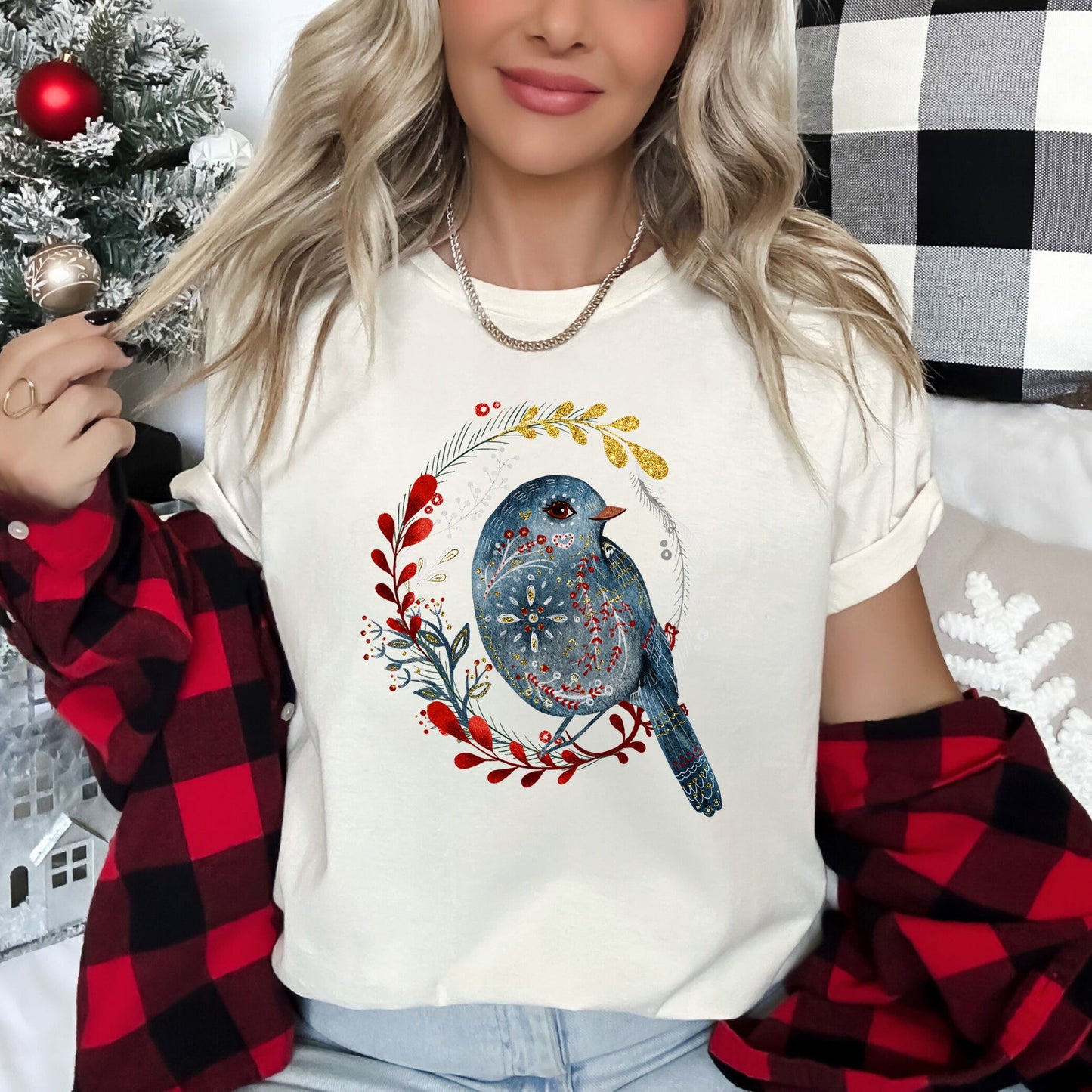 Bird, Folk Art, Scandinavian, Winter, Christmas Super Soft Tees