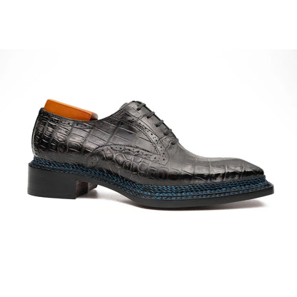 Black Grey Crocodile Oxford Shoes Goodyear Norwegian 8018