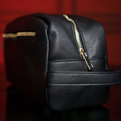 Black Leather Toiletry Bag