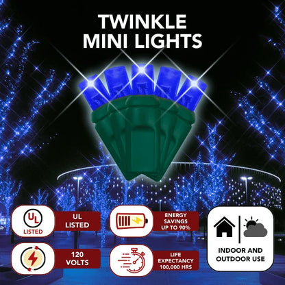 Blue LED Mini Lights 5MM Twinkle 6" Spacing