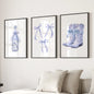 Trendy Blue Bows Girly Wall Art Set of 3 Print
