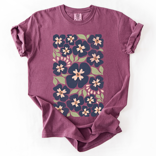 Blue Wildflower Allover Floral, Vintage Boho, Nature, Comfort Colors T-Shirt
