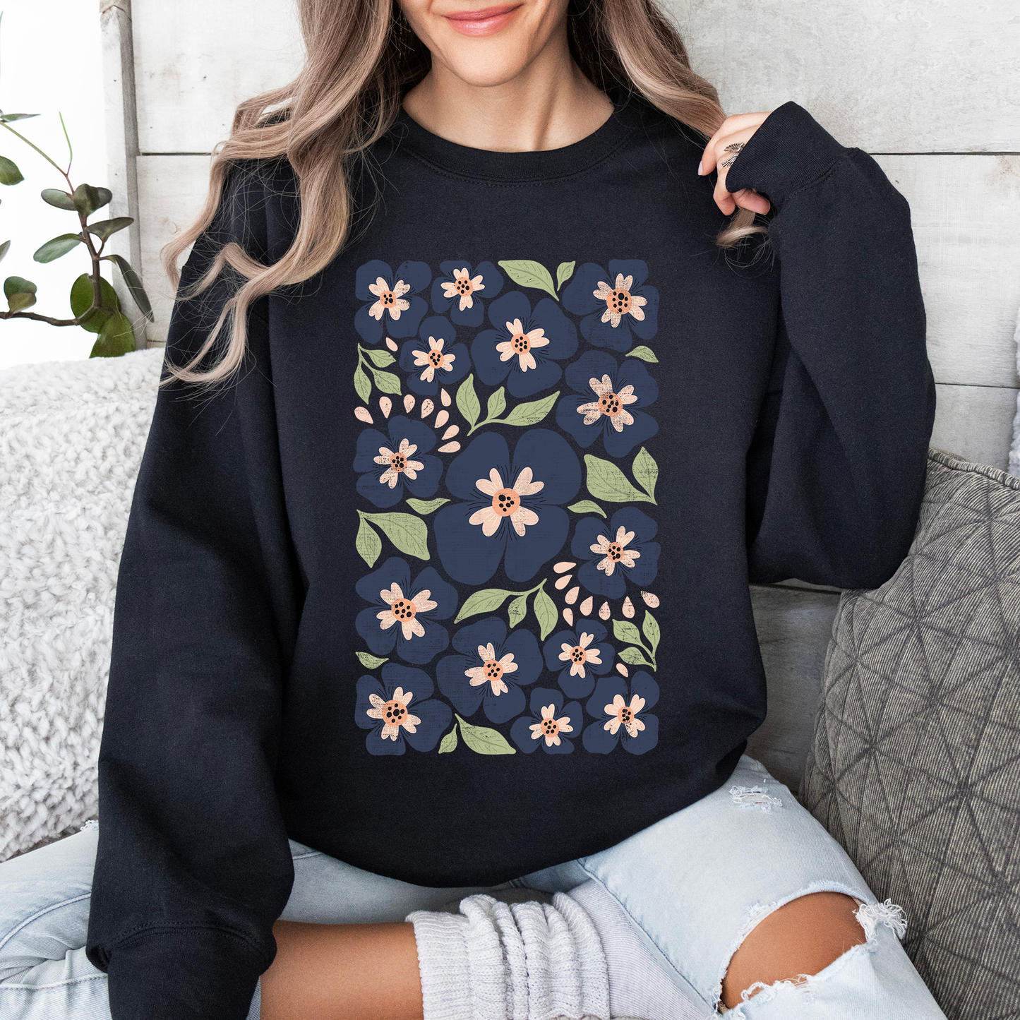 Blue Wildflower Allover Floral, Vintage Boho, Nature Sweatshirt