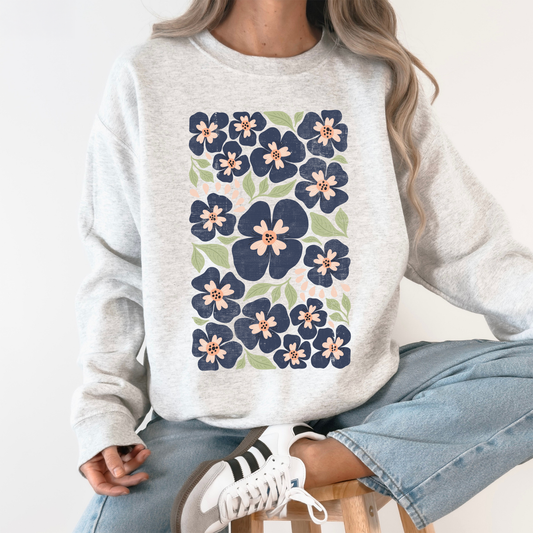 Blue Wildflower Allover Floral, Vintage Boho, Nature Sweatshirt