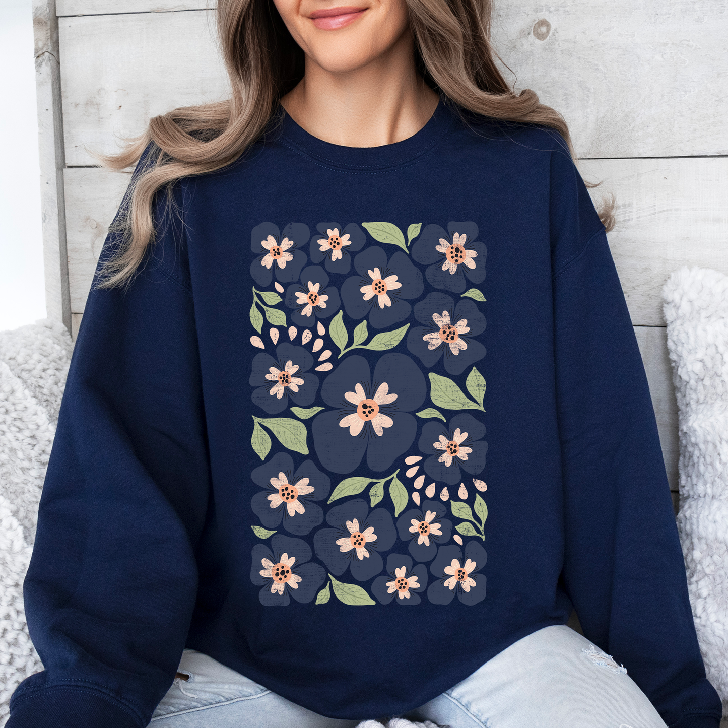 Blue Wildflower Allover Floral, Vintage Boho, Nature Sweatshirt