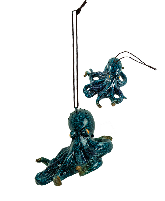 Blue Octopus Ornament – Coastal Resin Décor (1.75"H x 3"W)