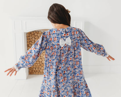 Blue Printed Flared Dress