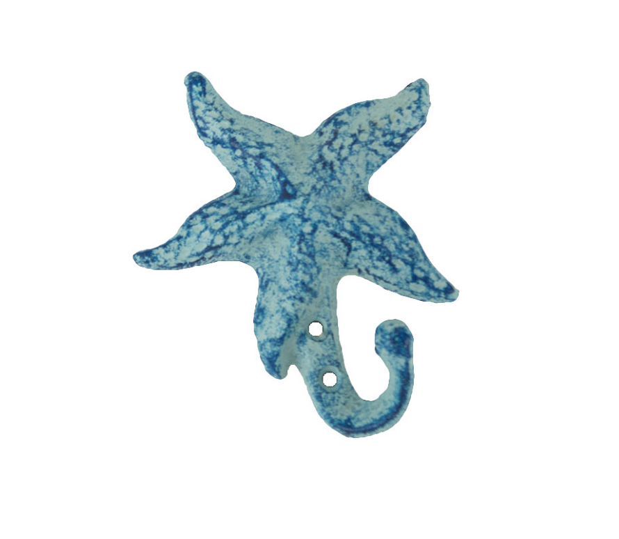 Starfish Wall Hook – Blue Metal Coastal Décor (5.5"H x 4"W)