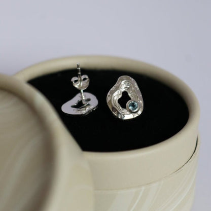 Oasis Ear Studs – Sterling Silver & Gold with Blue Topaz