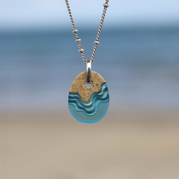 Oceanfront Necklace – Aqua & Ultramarine Resin Oval Pendant