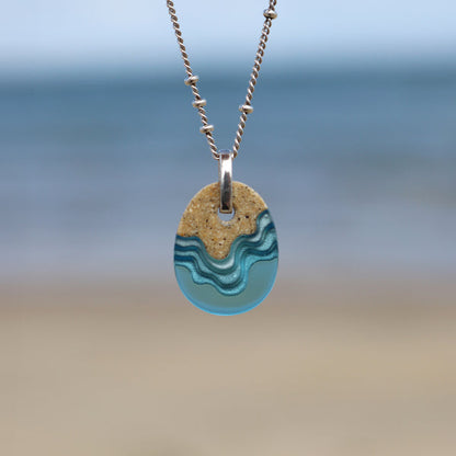 Oceanfront Necklace – Aqua & Ultramarine Resin Oval Pendant