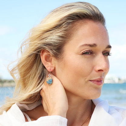Shoreline Earrings – Aqua & Ultramarine Resin U-Shaped Drops