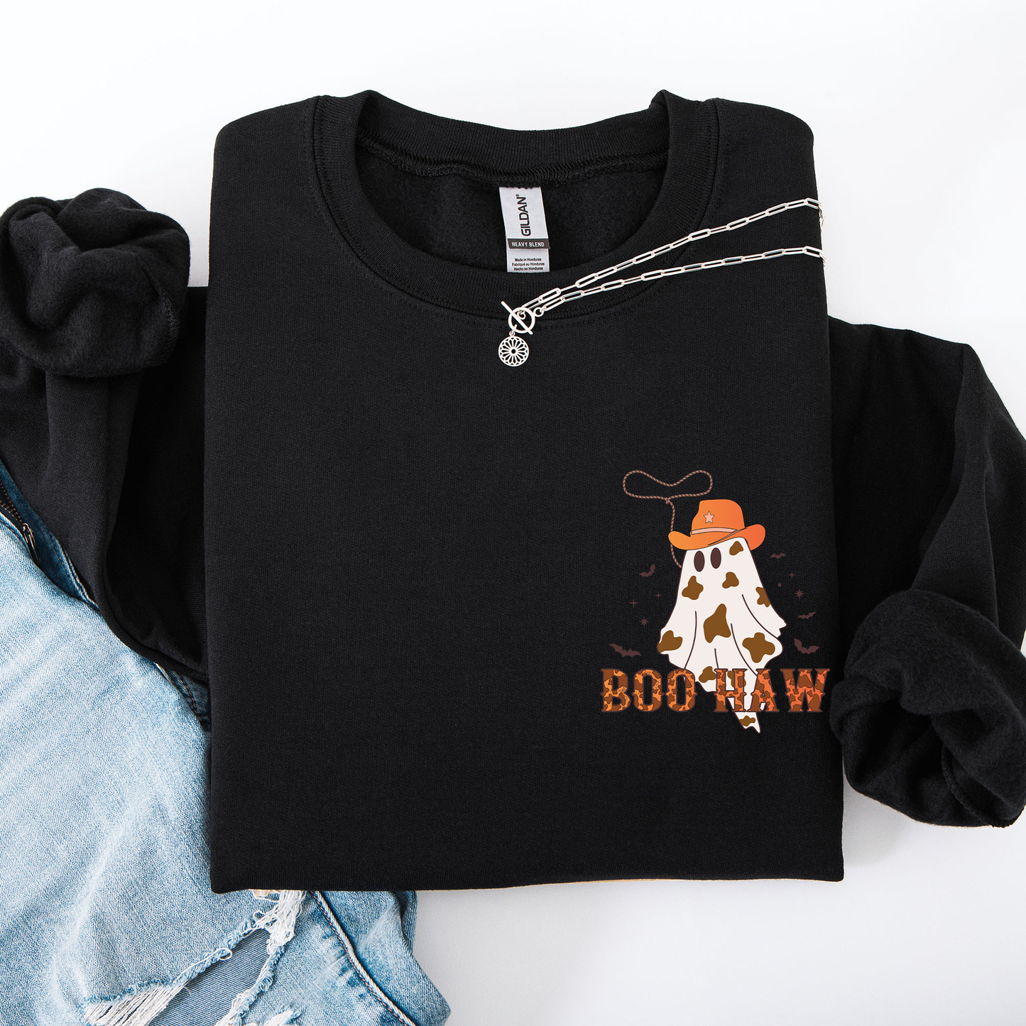 Boo Haw, Cowboy, Western, Country, Halloween, Pocket Sweatshirt