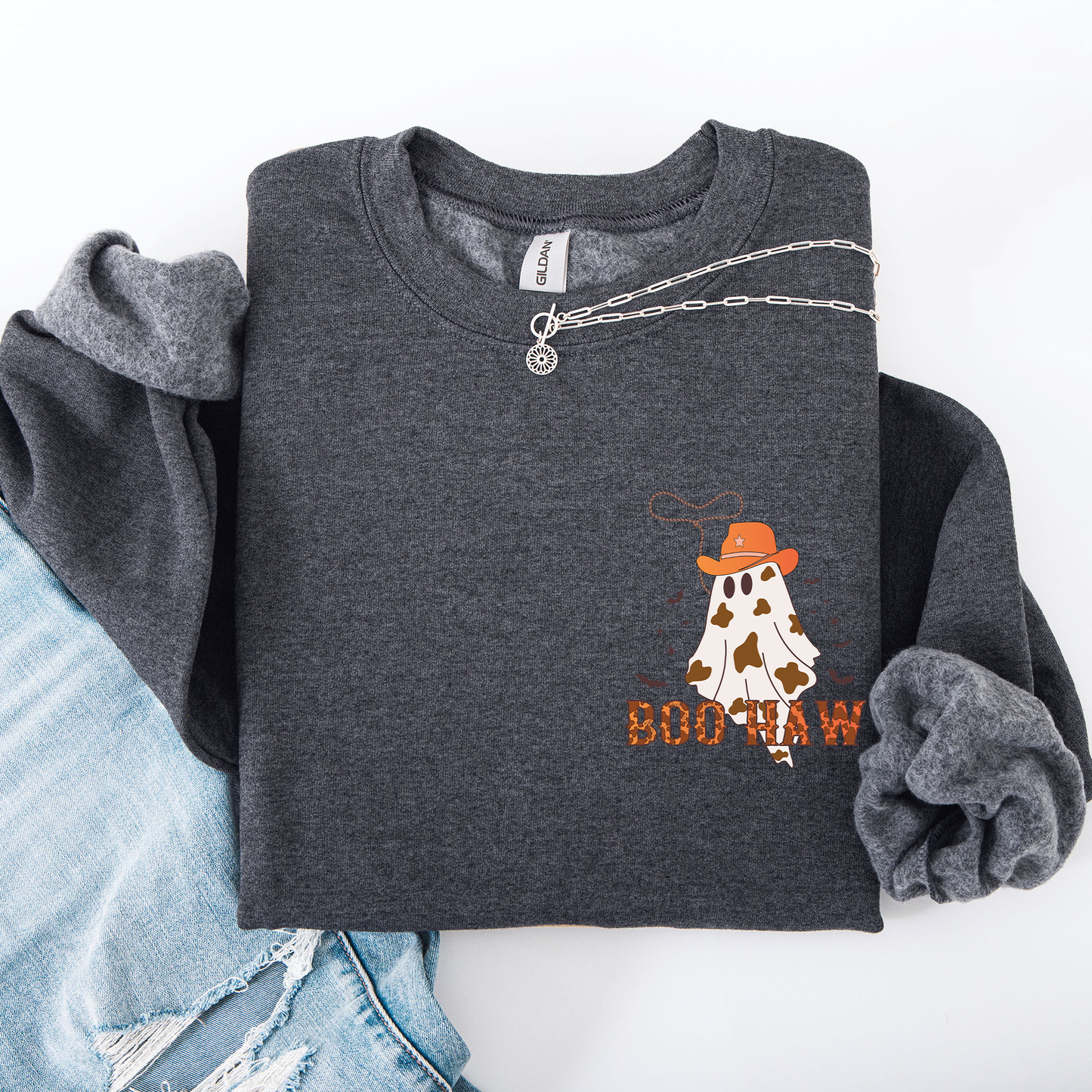 Boo Haw, Cowboy, Western, Country, Halloween, Pocket Sweatshirt