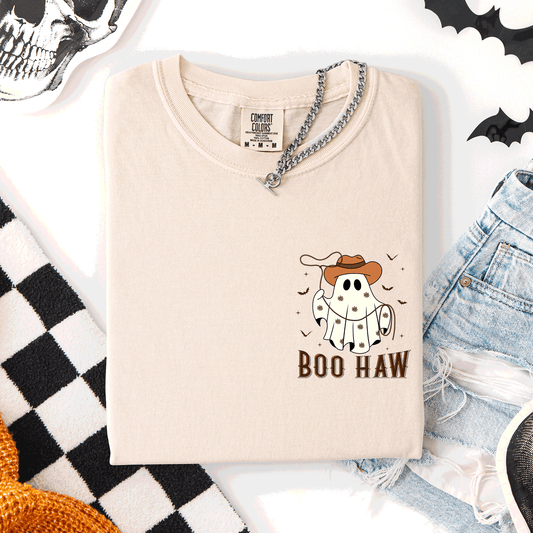 Boo Haw, Lasso, Cowboy, Western, Country, Halloween, Pocket, Comfort Colors T-Shirt