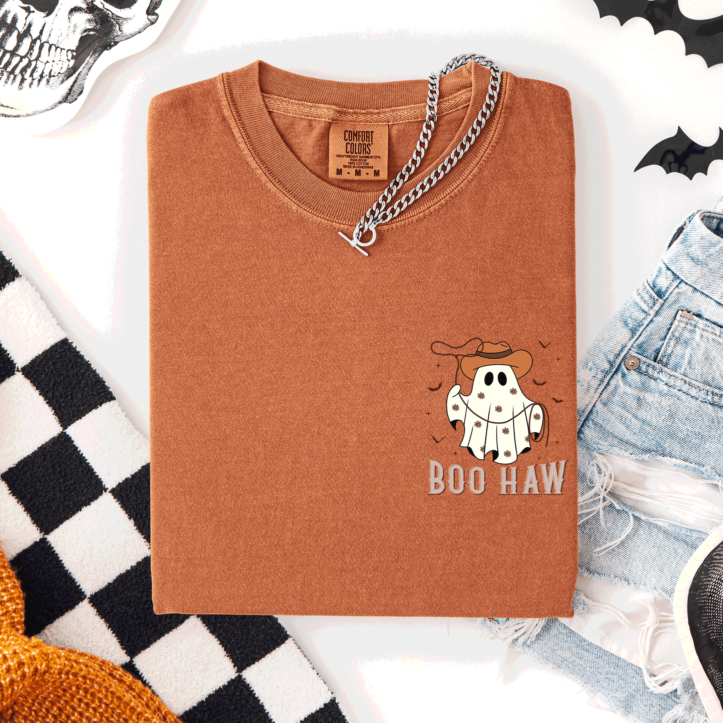 Boo Haw, Lasso, Cowboy, Western, Country, Halloween, Pocket, Comfort Colors T-Shirt