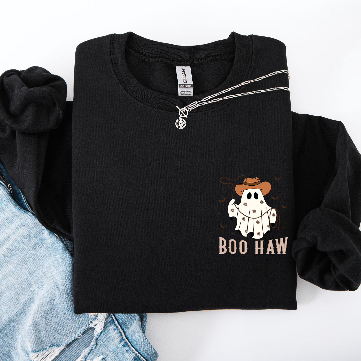 Boo Haw, Lasso, Cowboy, Western, Country, Halloween, Pocket Sweatshirt