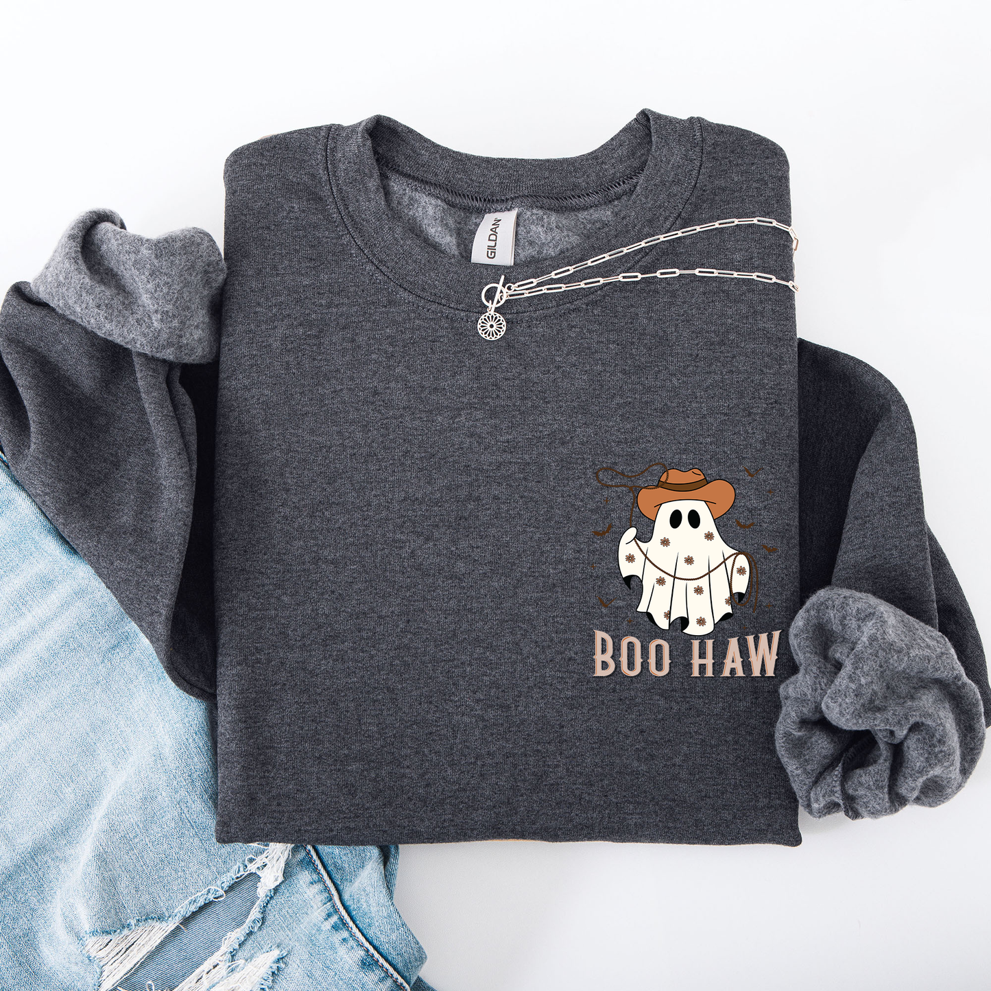 Boo Haw, Lasso, Cowboy, Western, Country, Halloween, Pocket Sweatshirt