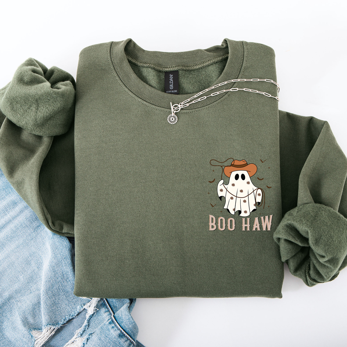 Boo Haw, Lasso, Cowboy, Western, Country, Halloween, Pocket Sweatshirt