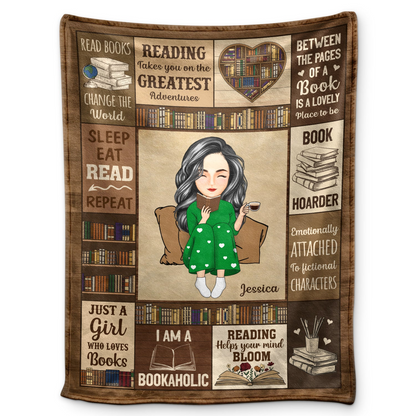 My Reading Blanket I Am A Bookaholic - Personalized Custom Blanket - Gift For Book Lovers