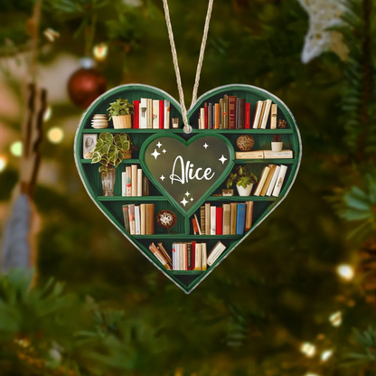 Christmas Heart-Shaped Bookshelf Ornament - Personalized Custom Shaped Ornament - Christmas For Librarian, Book Lovers