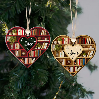 Christmas Heart-Shaped Bookshelf Ornament - Personalized Custom Shaped Ornament - Christmas For Librarian, Book Lovers
