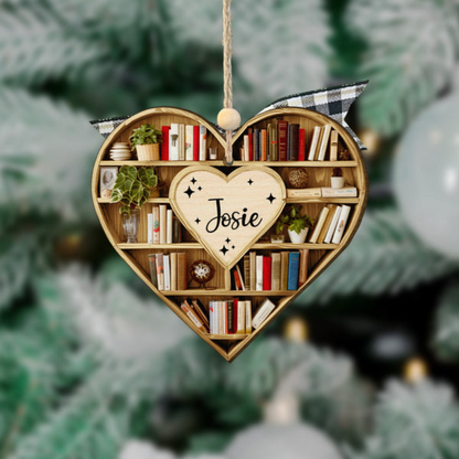 Christmas Heart-Shaped Bookshelf Ornament - Personalized Custom Shaped Ornament - Christmas For Librarian, Book Lovers