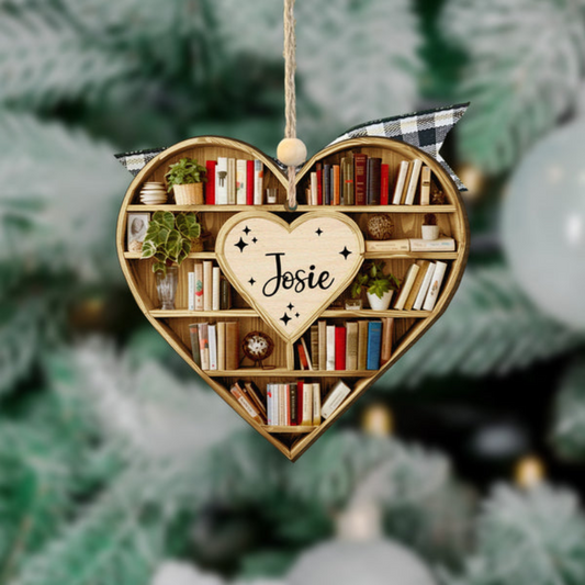Christmas Heart-Shaped Bookshelf Ornament - Personalized Custom Shaped Ornament - Christmas For Librarian, Book Lovers