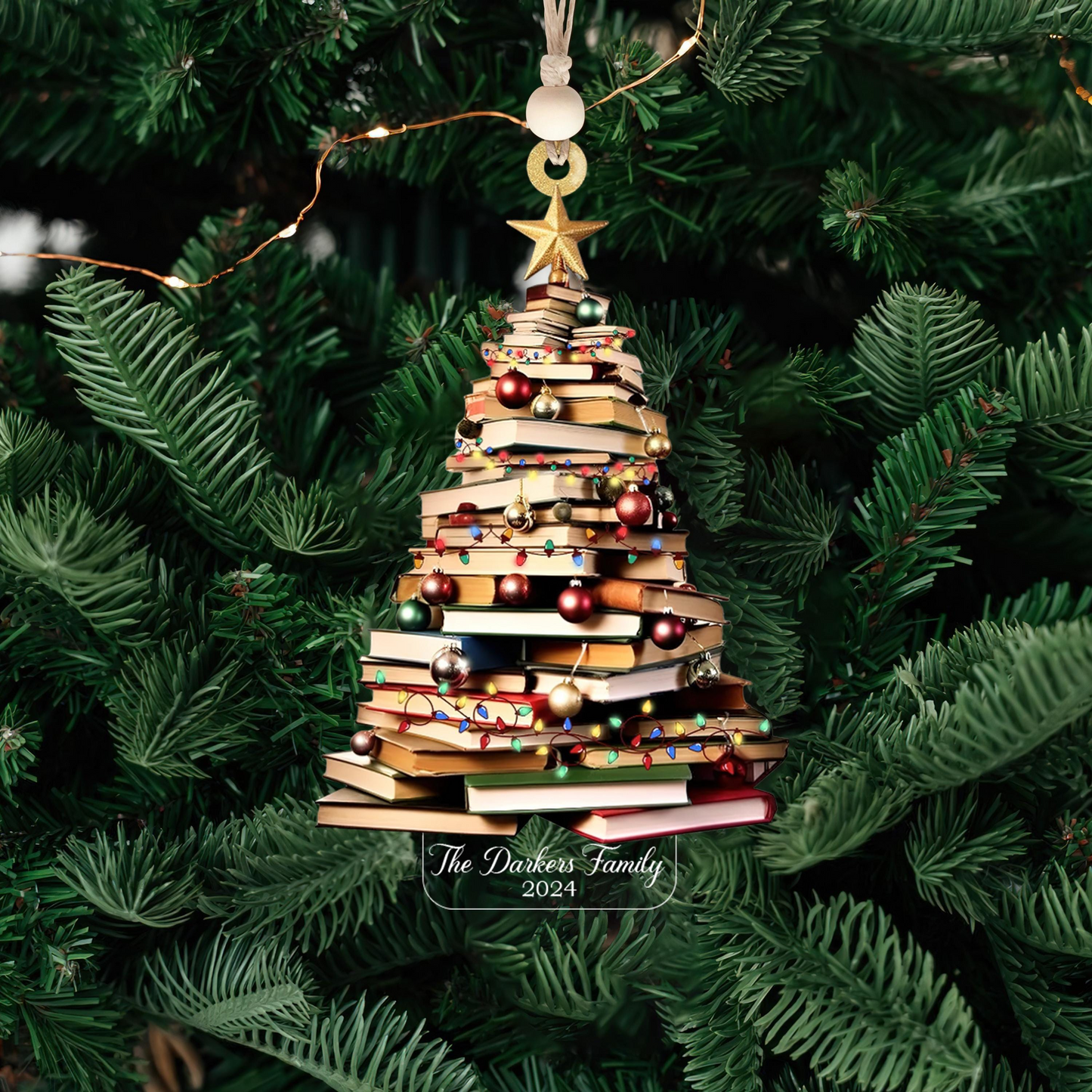 Bookstack Christmas Ornament - Personalized Custom Shaped Ornament - Christmas For Librarian, Book Lovers