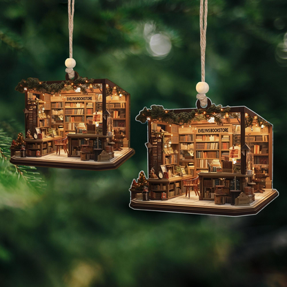 Bookstore Flat Ornament - Personalized Custom Shaped Acrylic Ornament - Christmas For Book Lovers