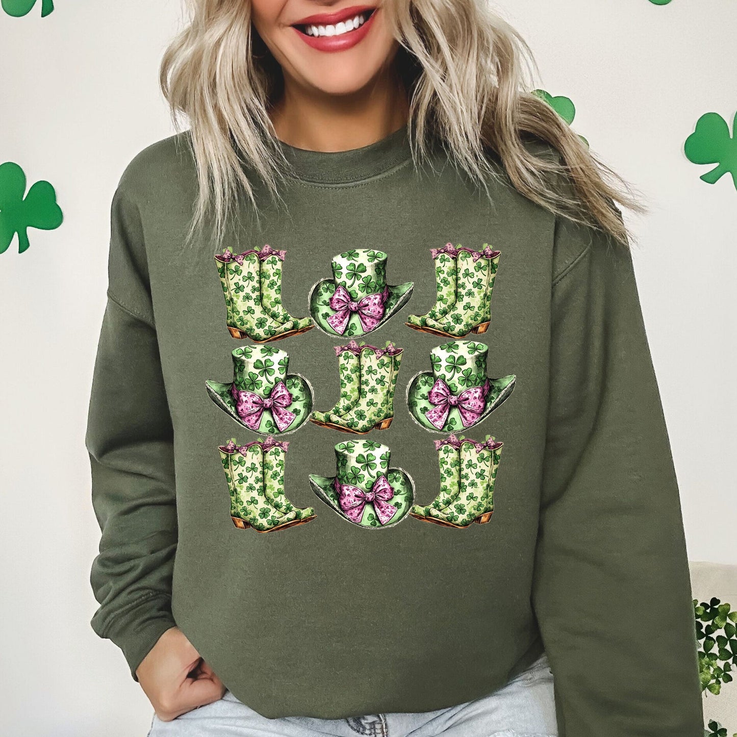 Boots and Hats, Cowboy, St Patrick's Day, Shamrock, Clover, Lucky, Leprechaun Sweatshirt