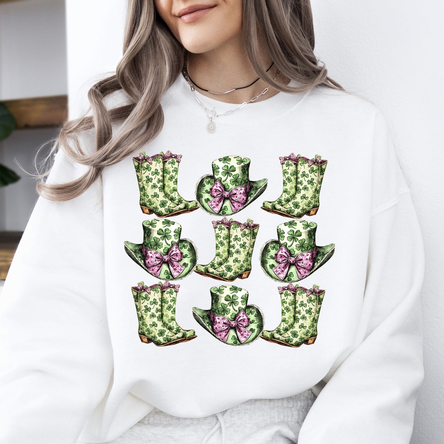 Boots and Hats, Cowboy, St Patrick's Day, Shamrock, Clover, Lucky, Leprechaun Sweatshirt