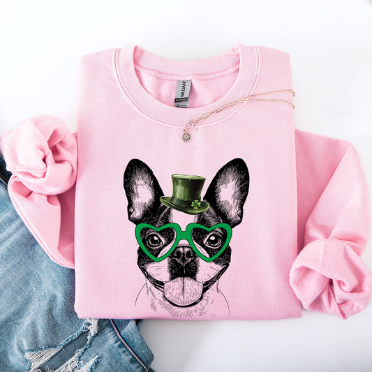 Boston Terrier, Adorable Dog, St Patrick's Day, Lucky, Irish Sweatshirt