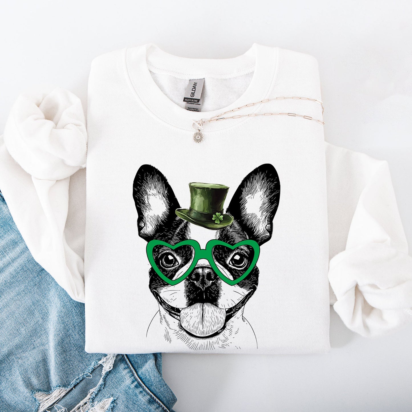 Boston Terrier, Adorable Dog, St Patrick's Day, Lucky, Irish Sweatshirt