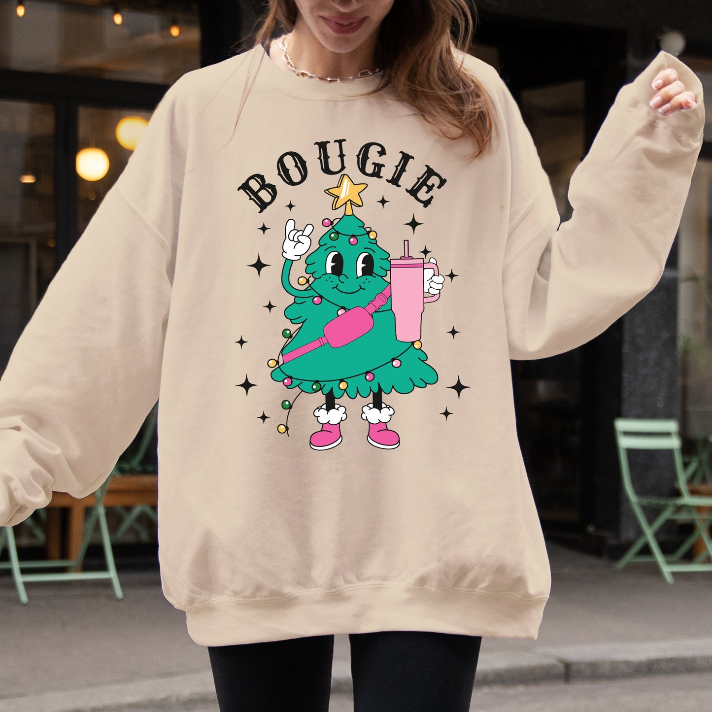 Bougie Christmas Tree, Santa, Winter, Snow, Xmas Sweatshirt