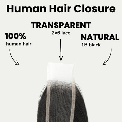 Brazilian Silky Straight 2x6 Transparent Lace Human Hair Closure