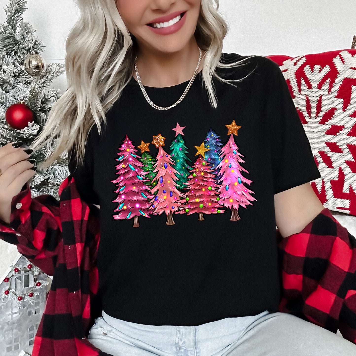 Bright Christmas Trees, Christmas Lights, Vibrant Super Soft Tees