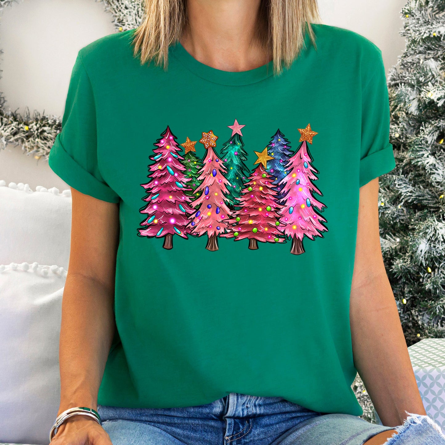 Bright Christmas Trees, Christmas Lights, Vibrant Super Soft Tees