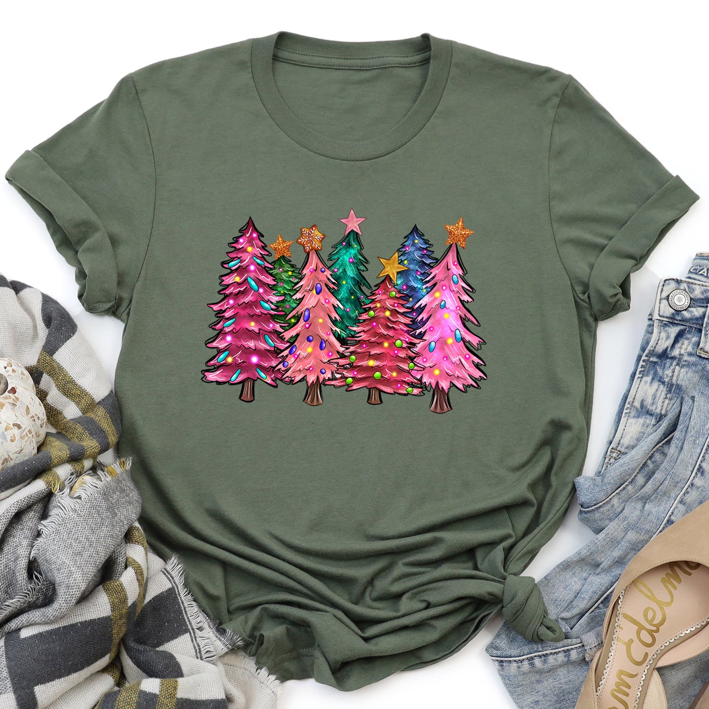 Bright Christmas Trees, Christmas Lights, Vibrant Super Soft Tees