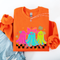 Bright and Colorful, Retro Halloween Ghosts, Checkered Sweatshirt