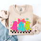 Bright and Colorful, Retro Halloween Ghosts, Checkered Sweatshirt