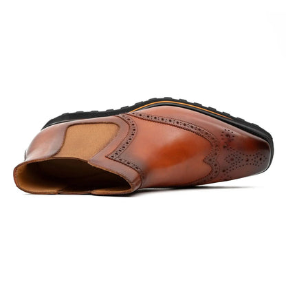 Brogue Thick-Soled Chelsea Boot 2891 Brown