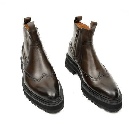 Brown Brogue Leather Chelsea Boots