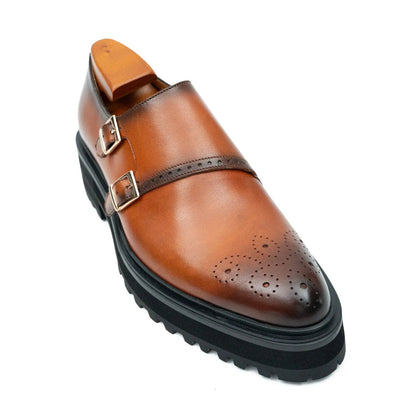 Brown Dual-Buckle Chunky Sole Brogues